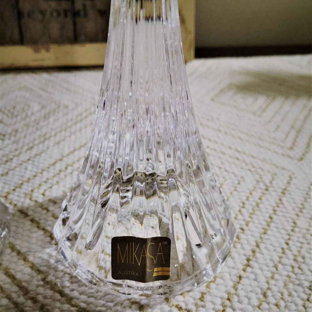 Vintage Mikasa Park Lane Crystal Candlestick‎ Holders Pair 8”x 3